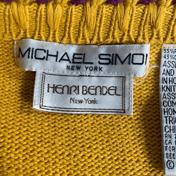 Vintage 90s Michael Simon Henri Bendel Yellow Beaded Abstract Cardigan Large - Picture 9 of 15